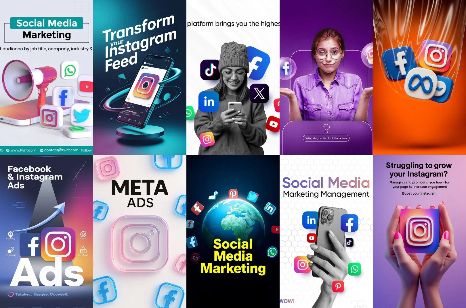 "Social media marketing strategy with multiple platform icons"